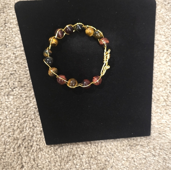 Spiritual Tiger EyeGold Wire Wrapped Stone Bracelet - Picture 2 of 10
